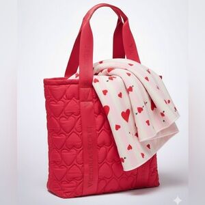 Victoria's Secret Heart Quilted Tote & Plush Sherpa Blanket Set- Limited Edition